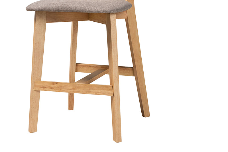 Wren Mid-Century Modern Gray Fabric and Natural Oak Finished Wood 2-Piece Counter Stool Set