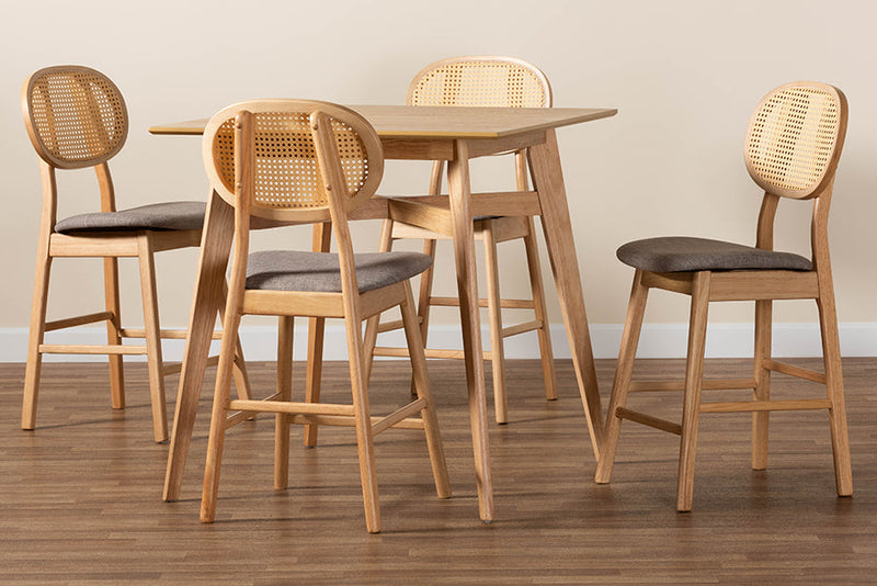 Warren Gray Fabric and Natural Oak 5-Piece Pub Set Baxton
