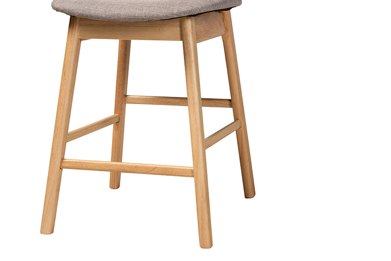 Warren Mid-Century Modern Gray Fabric and Natural Oak Finished Wood 2-Piece Counter Stool Set