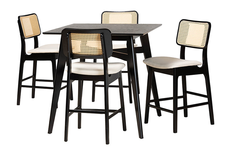 Emerson Cream Fabric and Black 5-Piece Pub Set Baxton