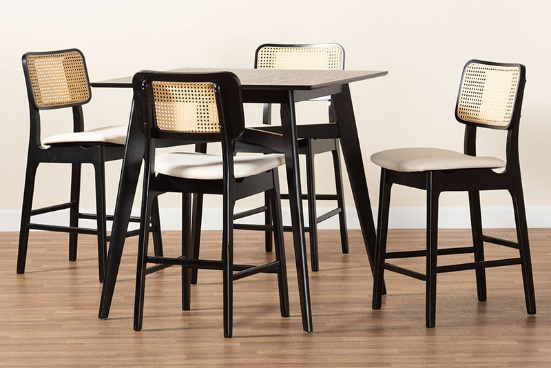 Emerson Cream Fabric and Black 5-Piece Pub Set Baxton