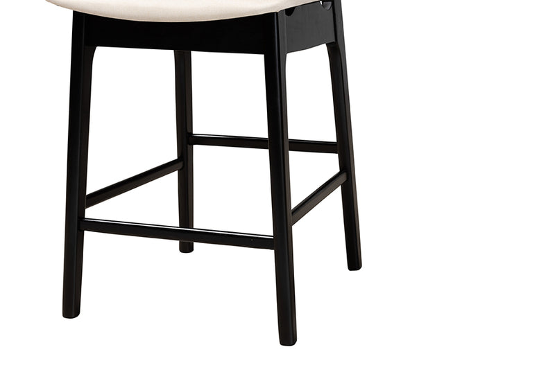 Emerson Mid-Century Modern Cream Fabric and Black Finished Wood 2-Piece Counter Stool Set