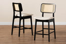 Emerson Cream Fabric and Black 2Pc Counter Stool Set Baxton
