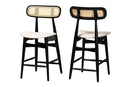Nitza Cream Fabric and Black 2Pc Counter Stool Set Baxton