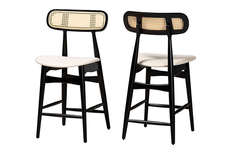 Nitza Cream Fabric and Black 2Pc Counter Stool Set Baxton
