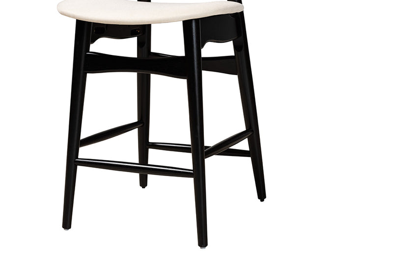 Nitza Cream Fabric and Black 2Pc Counter Stool Set Baxton