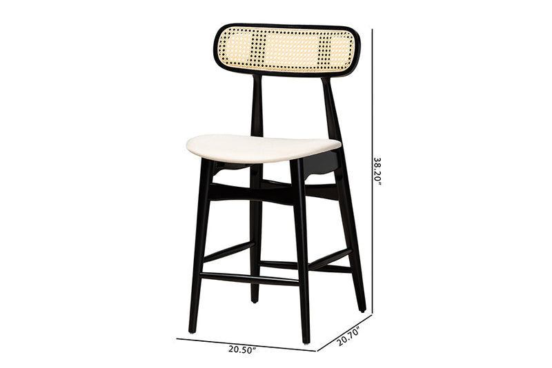 Nitza Cream Fabric and Black 2Pc Counter Stool Set Baxton