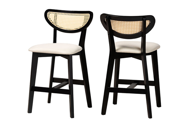 Wren Cream Fabric and Black 2Pc Counter Stool Set Baxton