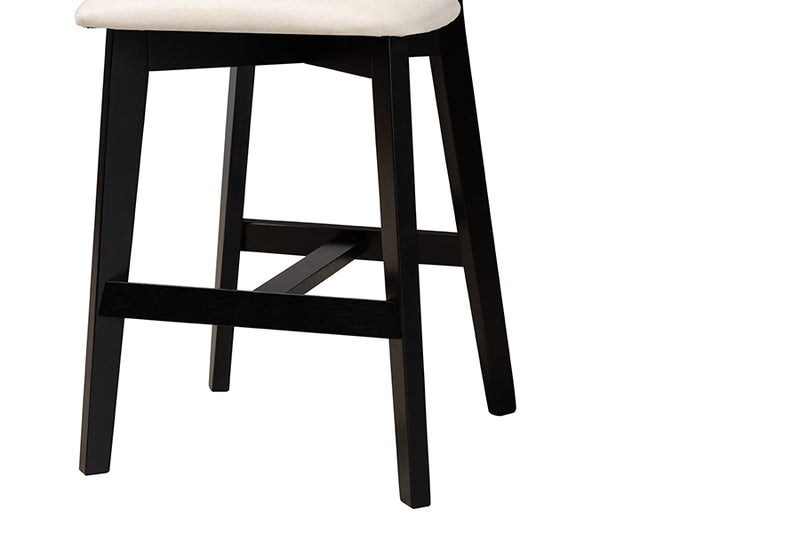 Wren Mid-Century Modern Cream Fabric and Black Finished Wood 2-Piece Counter Stool Set