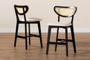 Wren Cream Fabric and Black 2Pc Counter Stool Set Baxton