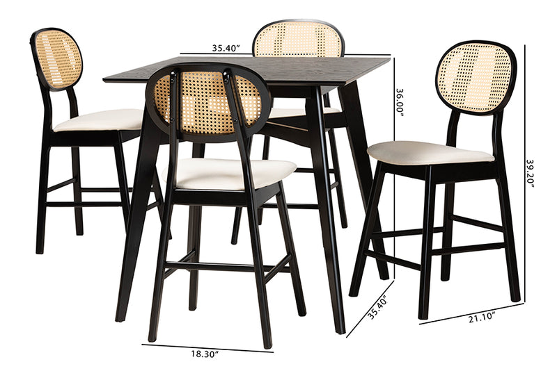 Warren Mid-Century Modern Cream Fabric and Black Finished Wood 5-Piece Pub set