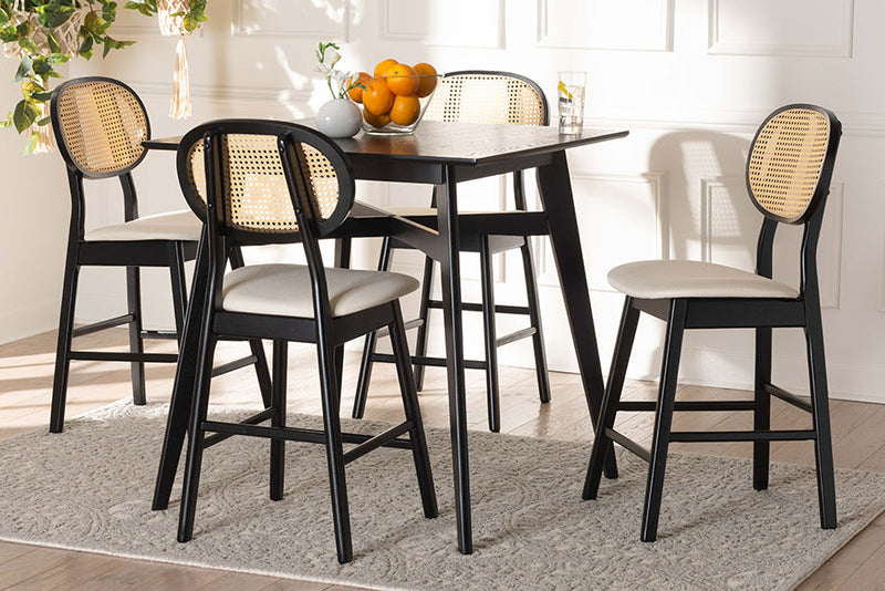 Warren Cream Fabric and Black 5-Piece Pub set Baxton