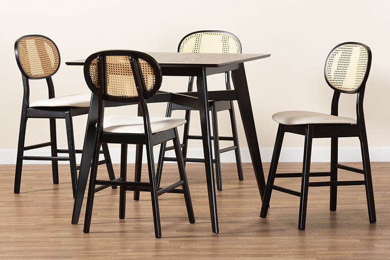 Warren Cream Fabric and Black 5-Piece Pub set Baxton