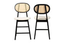Warren Cream Fabric and Black 2Pc Counter Stool Set Baxton