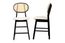 Warren Cream Fabric and Black 2Pc Counter Stool Set Baxton