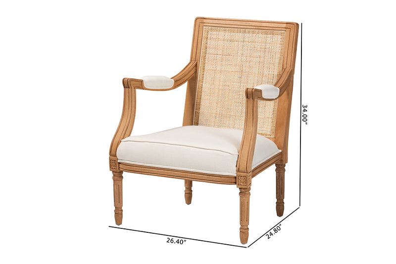 Bloom Traditional French Beige Fabric and Honey Oak Finished Wood Accent Chair