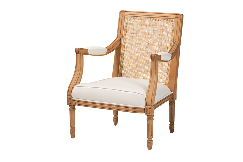 Bloom Traditional French Beige Fabric and Honey Oak Finished Wood Accent Chair