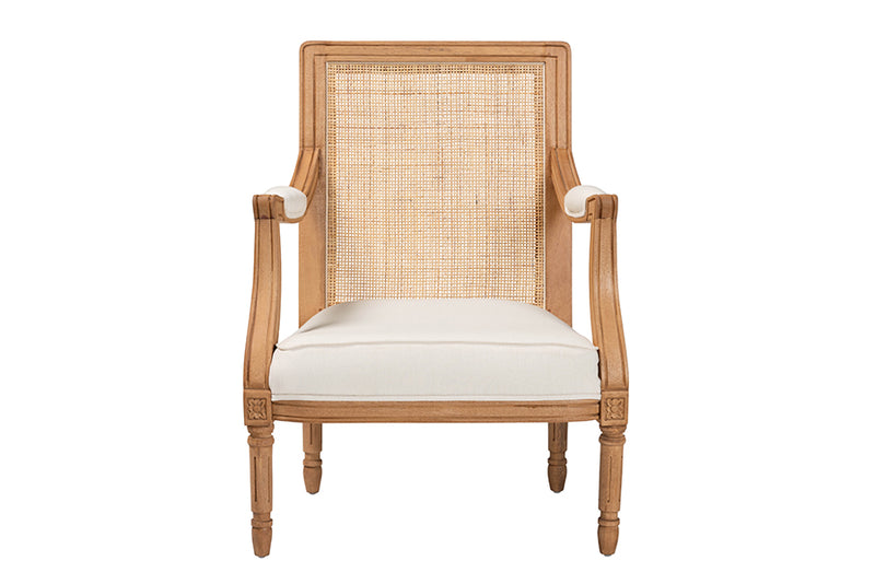 Bloom Traditional French Beige Fabric and Honey Oak Finished Wood Accent Chair