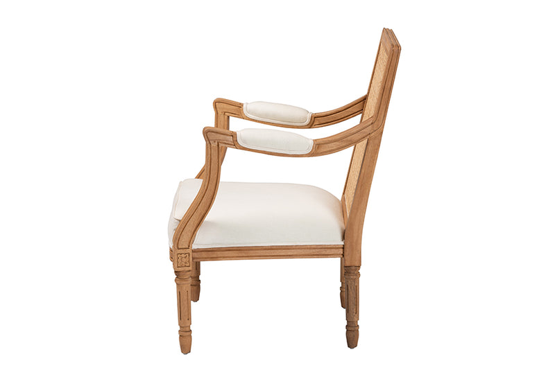 Bloom Traditional French Beige Fabric and Honey Oak Finished Wood Accent Chair