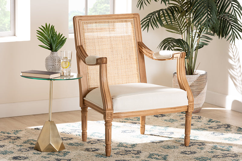 Bloom Traditional French Beige Fabric and Honey Oak Finished Wood Accent Chair