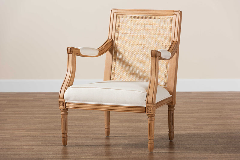 Bloom Traditional French Beige Fabric and Honey Oak Finished Wood Accent Chair