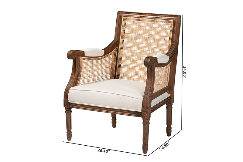 Ryland Traditional French Beige Fabric and Walnut Brown Finished Wood Accent Chair