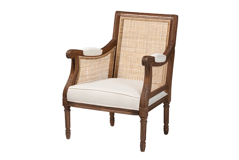 Ryland Traditional French Beige Fabric and Walnut Brown Finished Wood Accent Chair