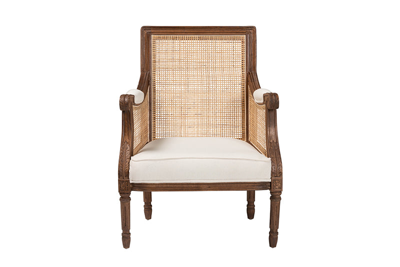 Ryland Traditional French Beige Fabric and Walnut Brown Finished Wood Accent Chair