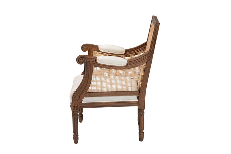 Ryland Traditional French Beige Fabric and Walnut Brown Finished Wood Accent Chair