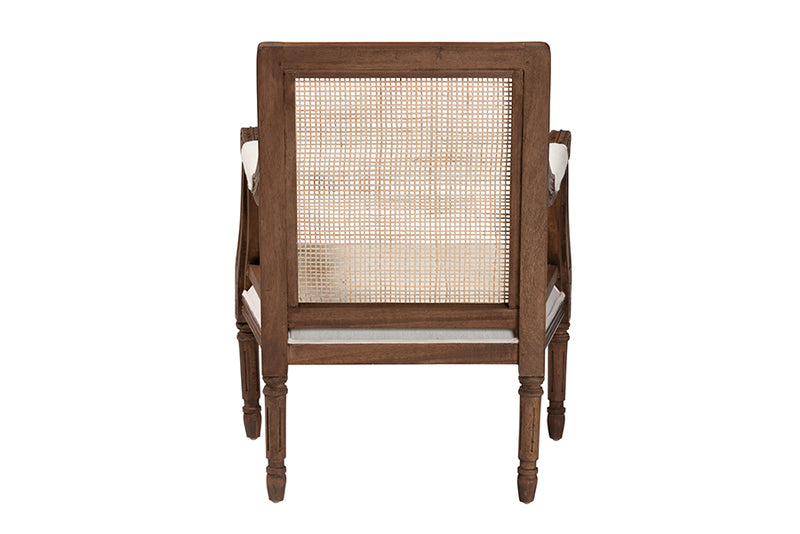 Ryland Traditional French Beige Fabric and Walnut Brown Finished Wood Accent Chair