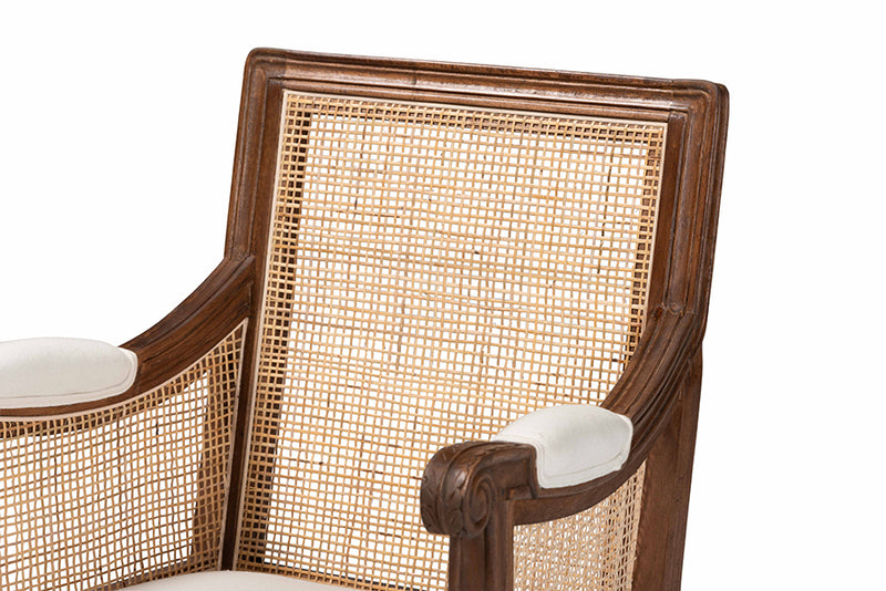 Ryland Traditional French Beige Fabric and Walnut Brown Finished Wood Accent Chair