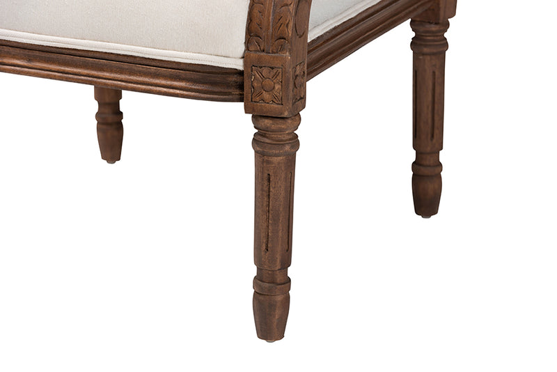 Ryland Traditional French Beige Fabric and Walnut Brown Finished Wood Accent Chair