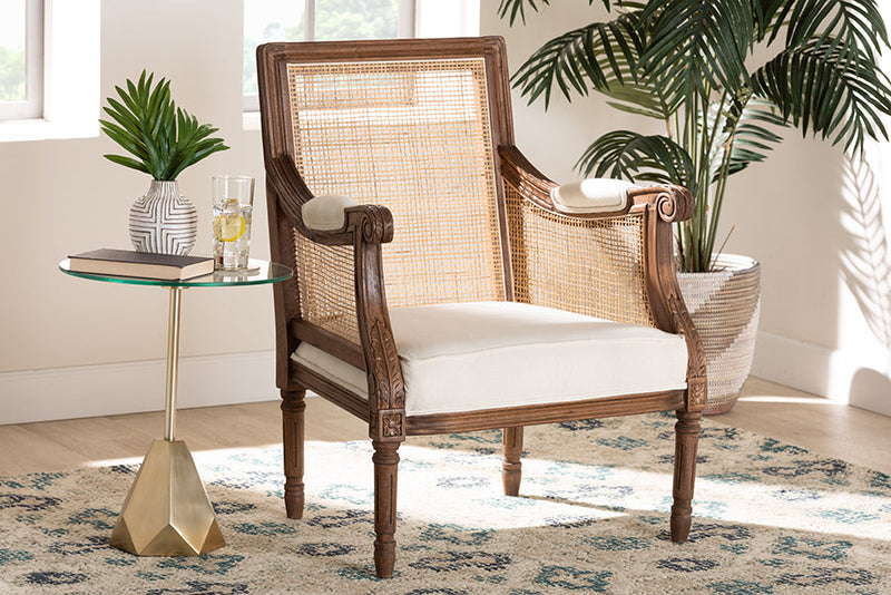 Ryland Beige Fabric and Walnut Brown Accent Chair Baxton