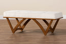 Mathis Japandi Cream Boucle Fabric and Walnut Brown Bench Baxton
