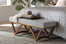 Mathis Japandi Light Gray Boucle Fabric and Walnut Brown Bench Baxton