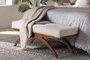 Sugar Japandi Cream Boucle Fabric and Walnut Brown Bench Baxton