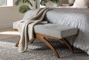 Sugar Japandi Light Gray Boucle Fabric and Walnut Brown Bench Baxton