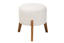 Casanova Japandi Cream Boucle Fabric and Walnut Brown Ottoman Footstool Baxton