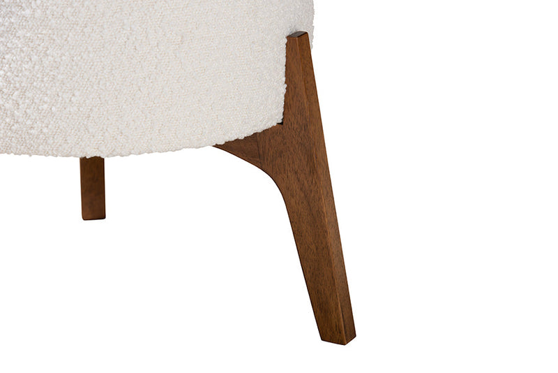 Casanova Japandi Cream Boucle Fabric and Walnut Brown Ottoman Footstool Baxton