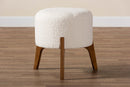 Casanova Japandi Cream Boucle Fabric and Walnut Brown Ottoman Footstool Baxton