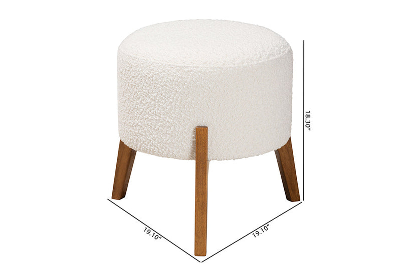 Casanova Japandi Cream Boucle Fabric and Walnut Brown Ottoman Footstool Baxton