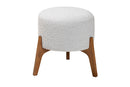 Casanova Japandi Light Gray Boucle Fabric and Walnut Brown Ottoman Footstool Baxton