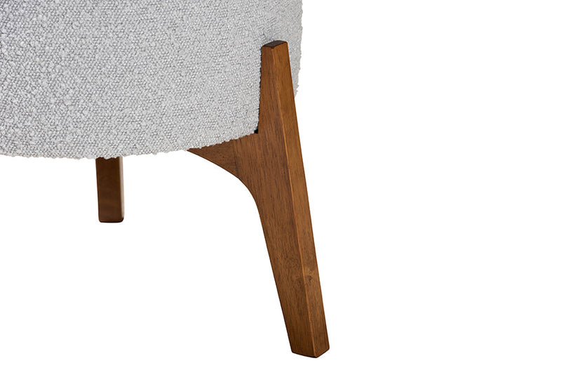 Casanova Japandi Light Gray Boucle Fabric and Walnut Brown Ottoman Footstool Baxton