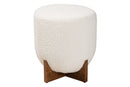 Abella Japandi Cream Boucle Fabric and Walnut Brown Ottoman Footstool Baxton