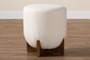 Abella Japandi Cream Boucle Fabric and Walnut Brown Ottoman Footstool Baxton
