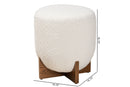 Abella Japandi Cream Boucle Fabric and Walnut Brown Ottoman Footstool Baxton