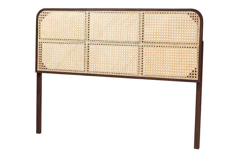 Lindo Dark Brown Finished Bayur Wood and Natural Rattan Queen Size Headboard Baxton