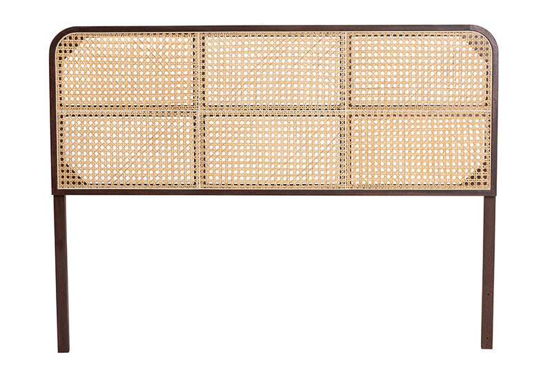 Lindo Dark Brown Finished Bayur Wood and Natural Rattan Queen Size Headboard Baxton