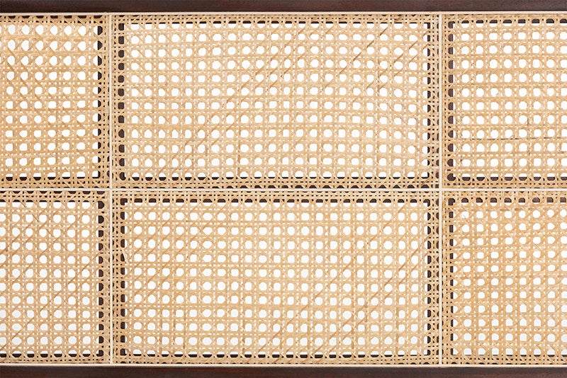 Lindo Dark Brown Finished Bayur Wood and Natural Rattan Queen Size Headboard Baxton