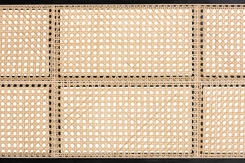 Lindo Black Finished Bayur Wood and Natural Rattan Queen Size Headboard Baxton